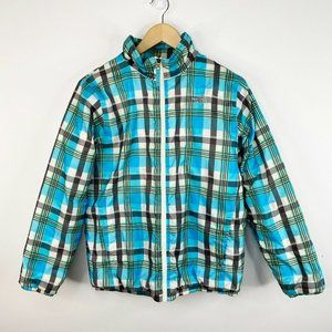 The North Face Girls  Size XL 18 Quilted Lightweight Jacket Full Zip Blue Plaid